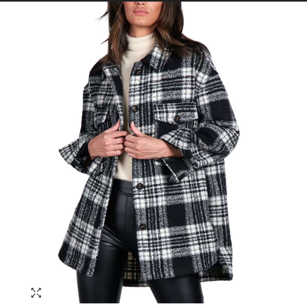 Sanctuary Women's Black Wool Blend Shay Plaid Shirt Jacket Size M